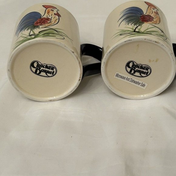 2 Cracker Barrel Cups Mugs Rooster Blue Handle & Rim MW & DW Safe - Picture 8 of 13
